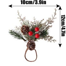 Christmas Napkin Rings, 6 Pcs Pine Cones Red Berries Christmas Napkin Rings Napkin Holder Buckles Table Decoration for Xmas Wedding Anniversary Dinner Party (Green, Length 15cm)