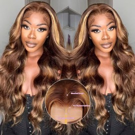 7x5 Highlight Ombre Lace Front Wig Human Hair 200% Density Brown Highlighted Wig Human Hair 26 Inch Highlight wigs human hair glueless wear and go Pre Plucked With Baby Hair Highlight Wig for Women
