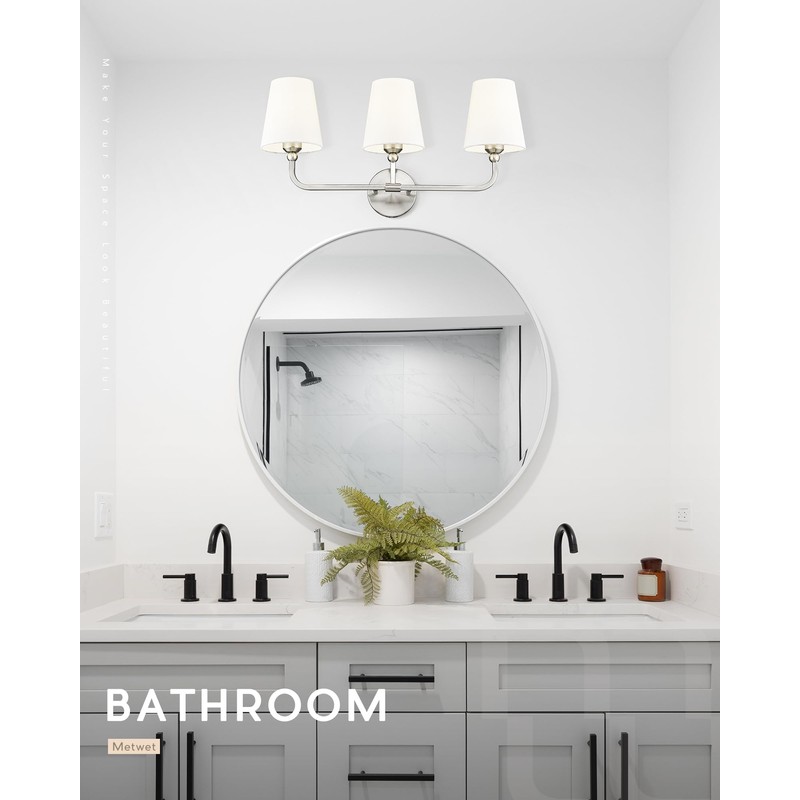 Bathroom Light Fixtures, Brushed Nickel Vanity Lights with Flared White