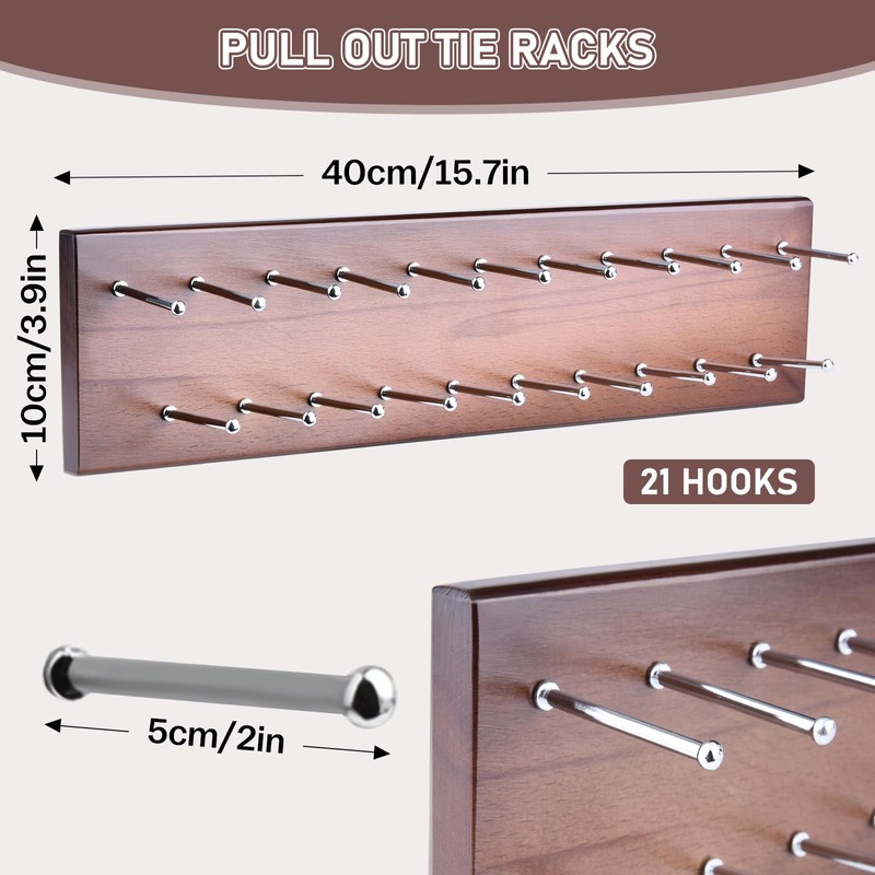 Tie Rack Wall Mounted, Wood Belt Hanger for Closet with