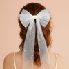 AYNKH 2Pcs Bridal Hair Bow Veil Pearl, White Bow Hair