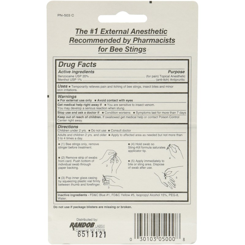 Sting-Kill Disposable Swabs - 5 Ea - Pack of 6