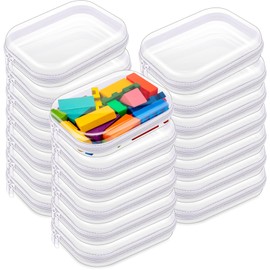 Qiyaz 20 Pcs Clear Hard Zipper Case Hard Shell Plastic Pouch Transparent Double Zippers Toy Storage Organizer Bins for Building Blocks, Puzzles, Cosmetics (7.87 x 5.9 x 2 Inch)