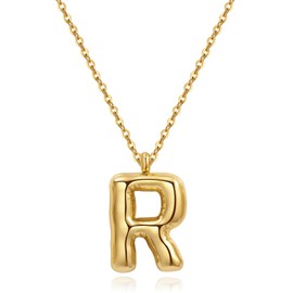 YeGieonr Initial Necklaces for Women, Dainty Gold Necklace with Bubble Letter, Stainless Steel Necklace with 18k Gold Plated, Jewelry Gifts for Women, Valentine’s Day (R)