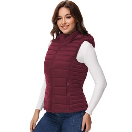 MIDNIGHTSUN Women’s Packable Puffer Vest Lightweight Hooded Full Zip Warm Winter Puffy Vest (Wine, X-Large)