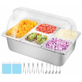 YMJOINMX Cold Ice Food Serving Display tray 5 Pan 2 Ice Pack Clear Lid Cooled Condiment Serving Container Dispenser Cold Serving Buffet Server Cooler Spice Food Display Rack Sauce Organizer forParties