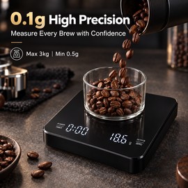 Digital Coffee Scale for Pour-Over Brewing – 3kg Capacity, 0.1g Precision & Built-In Timer for Home Coffee Setup