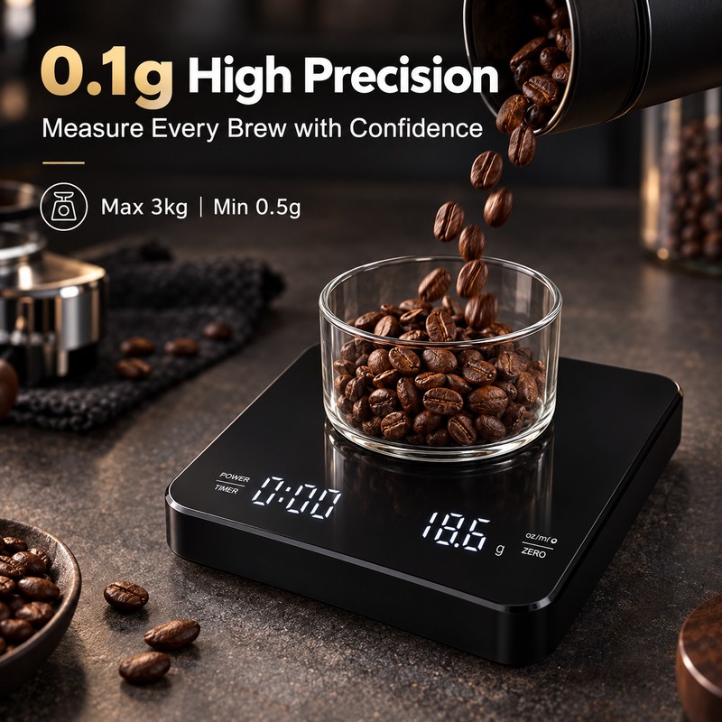 Digital Coffee Scale for Pour-Over Brewing – 3kg Capacity, 0.1g