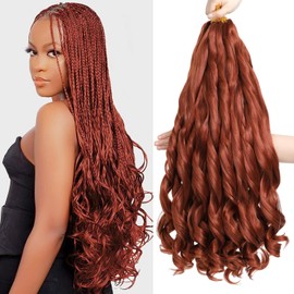 BLUONASI French Curl Braiding Hair 45.7 cm Loose Wave Braiding Hair 8 Pack Pre Stretched Braiding Hair Extensions French Curl Synthetic Hair Extensions (350#, 45 cm (8 Pack)