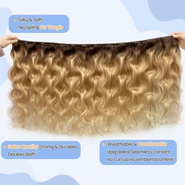 Blonde Highlight Weft Hair Extensions, Body Wave Sew in Human Hair for Adding Ash Brown to Medium Blonde with Chestnut Brown Highlight Natural Curly Bundles 120G 18Inch for Women