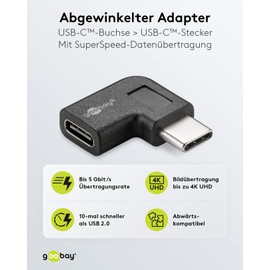 Goobay 45402 USB-C to USB-C Adapter, Right-Angled, 90°, Black