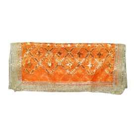 Decorative Chunari Silk Cloth Pooja Chunni Puja Indian Traditional Housewarming Festival Decor Decorations Chunr Mata Ki Chunri for Statue Chowki Aasan Mat Poster Frame (Size: 40 x 20 Inches) (Orange)