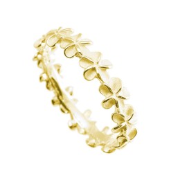 Aloha Jewelry Company 925 Sterling Silver Plumeria Flower Eternity Wedding Engagement Band Stackable Promise Ring, Nickle Free Hypoallergenic for Sensitive Skin, with Gift Box (5, Yellow Gold)