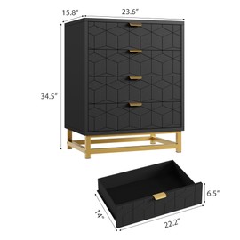 IDEALHOUSE Black Dresser for Bedroom, 4 Drawer Dresser with Metal Legs, Modern Dressers Chest Organizer with Wide Storage, Chest of Drawers for Bedroom, Living Room, Entryway