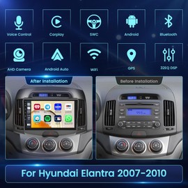 【2+64GB】Double din for Hyundai Elantra 2007-2010 Wireless Carplay Android Car Stereo 9" Touch Screen with Android Auto, Radio Dash Kit GPS Navigation WiFi Bluetooth SWC Mirror Link, Mic Backup Camera