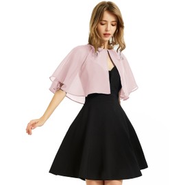 Women's Soft Chiffon Shawl Wraps Shrug for Evening Dress Wedding Cape Bolero Flapper Cover Up (Pink)