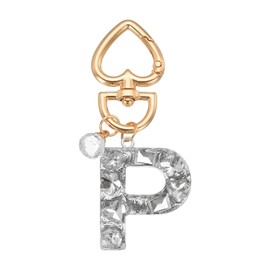 PATIKIL Alphabet Initial Letter Keychain, Cute Heart Crystal Keychains Car Keyring Letter P Pendant Charm Key Chain for Key Wallet Purse Handbag Backpack, Silver