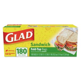 Glad 60771 Fold-Top Sandwich Bags, 6 1/2 x 5 1/2, Clear, 180 per Box, 12 Pack