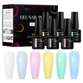 MEET ACROSS Gel Polish Nail Set 6 Sweet Candy Colors Yellow Pink Green Blue Jelly Gel Nail Polish Transparent Collection Nail Art Design Soak Off UV DIY Manicure Kit for Women Girls Spring Gift
