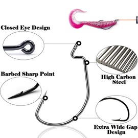 FishTrip EWG Hooks for Bass Fishing - 120pcs Offset Worm Hook Texas Rig Hooks for Freshwater Saltwater Size #1 1/0 2/0 3/0 4/0 5/0