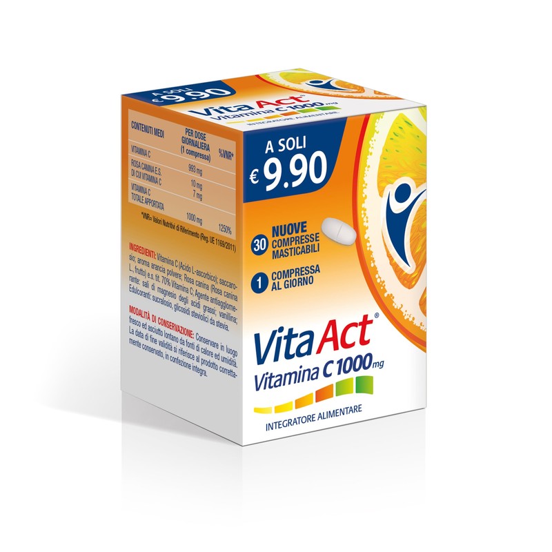 Vitamina C Act 1000mg, Integratore Alimentare in Compresse Masticabili, a