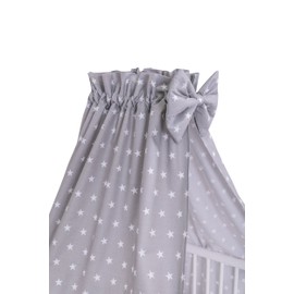Amilian Baldachin für Babybett, Vollstoffhimmel 100% Baumwolle (Made in EU) Betthimmel für Baby Zimmer Stubenwagen Babywiege Kinderbett Deko Bettvorhang - Sternchen Grau - Vollstoffhimmel