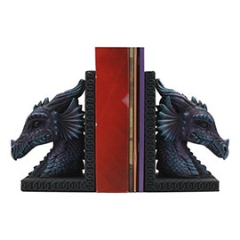 Ebros Purple Beauty Nimrod The Legendary Dragon Head Bookends Set of Two Statue 7.5"tall Mythical Fantasy Dragon Home Decor