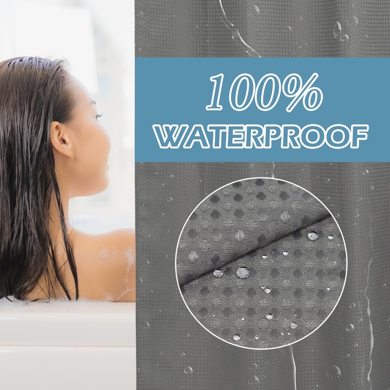 EUTXL Grey Shower Curtain and Liner Set - 230GSM Waffle
