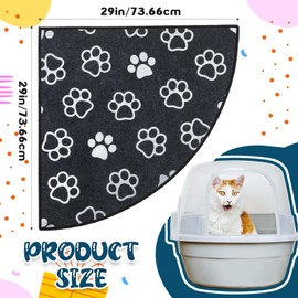 Drydiet Corner Cat Litter Trapping Mat Cute Paw Pattern Corner Litter Mat, 29" x 29" Gray Traps Mess from Box Protects Floors Machine Washable Urine Proof Soft on Kitty Paws Waterproof Absorbent