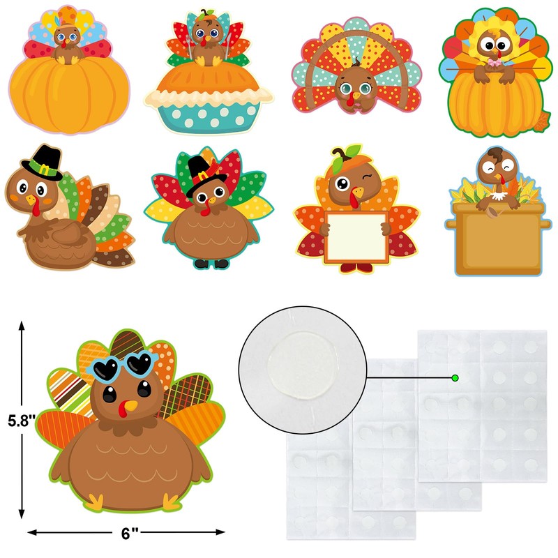 54 Pcs Turkey Cutouts Thanksgiving Cut-Outs Fall Decor for Bulletin