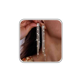 Inilbran Boho Rhinestone Tassel Earrings Gold Long CZ Chain Earrings Long Crystal Drop Earrings Vintage Tassels Chain Dangle Earrings Jewelry for Women and Girls