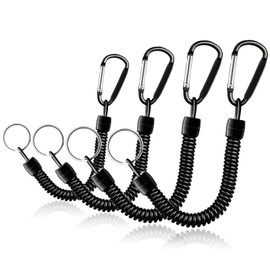 MAEXUS Pack of 4 Spiral Key Chains with Carabiner, Extendable Lanyard, Anti-Lost Spring Rope, Stretch Length 100 cm - 120 cm, for Fishing, Boating, Camping (Black)