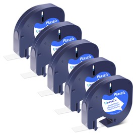 USUPERINK 5 Pack S0721660 Black on White Label Tape Compatible for Dymo LetraTag Label Maker Refill 91331 White Plastic Tape 12mm x 4m for Dymo Letratag LT100H LT100T QX50