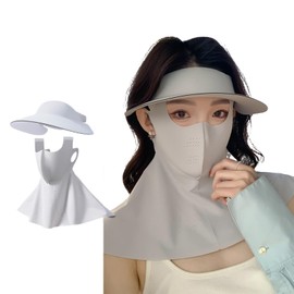 Karsaer G0194 Sun Visor UV Mask Set, Cooling UV Face Cover, UPF 50+, Sun Protection Mask, Neck Guard, Washable, Work / Outdoor / Sports, Sunburn Protection, Unisex, Summer, gray (light gray)
