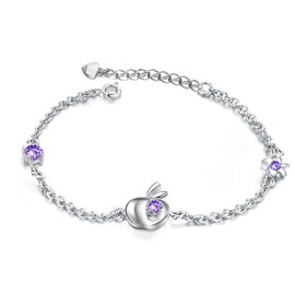 KATGI Fashion Apple Sparkling Amethyst Crystal Flower Chain Link Charm Bracelet