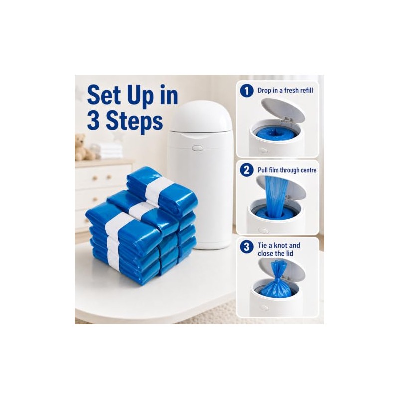 8 Pack Nappy Bin Refills layer Anti-Odor Compatible with Most