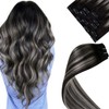 LaaVoo Hair Extensions Clip ins Black Ombre Silver Grey Balayage