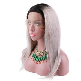 sent hair Ombre Full Lace Wigs Human Hair with Adjustable Strap Straight #1B/grey Dark Roots Wigs with Baby Hair Pre Plucked Bleached Knots 12 inch for Black Women Free Part