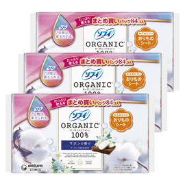 Sofy Origin Sheets, Organic Cotton, Savon Scent, Organic Cotton, 5.5 inches (14 cm), 84 Pieces (Panty Liner, Lining) Pack of 3