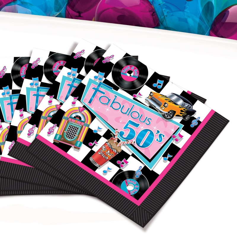 Beistle Fabulous 50's Luncheon Napkins, 6.75" x 6.75", Multicolored, 16