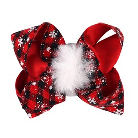 Christmas Hair Clips for Women 4.7in Red Plaid Hair Bow Clips for Girls Christmas Festival Hair Accessories Fluffy Hair Bows Christmas Party Hair Decorations Cute Hair Bows Winter Snowflake Bows 1Pcs