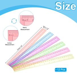 PATIKIL 12 Inch Transparent Ruler Plastic Rulers, 12pcs Straight Clear Measuring Tools with Inches Centimeters Supplies for Classroom Home Office, Blue