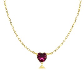 Ice Gems Yellow Gold Flashed Sterling Silver Small Dainty Cubic Zirconia Heart Choker Necklace, Metal, Created Ruby