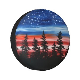 American Flag Sky Painting Spare Tire Cover Wheel Protector Universal Fit for RV SUV Truck Trailer Accessories 14" 15" 16" 17"