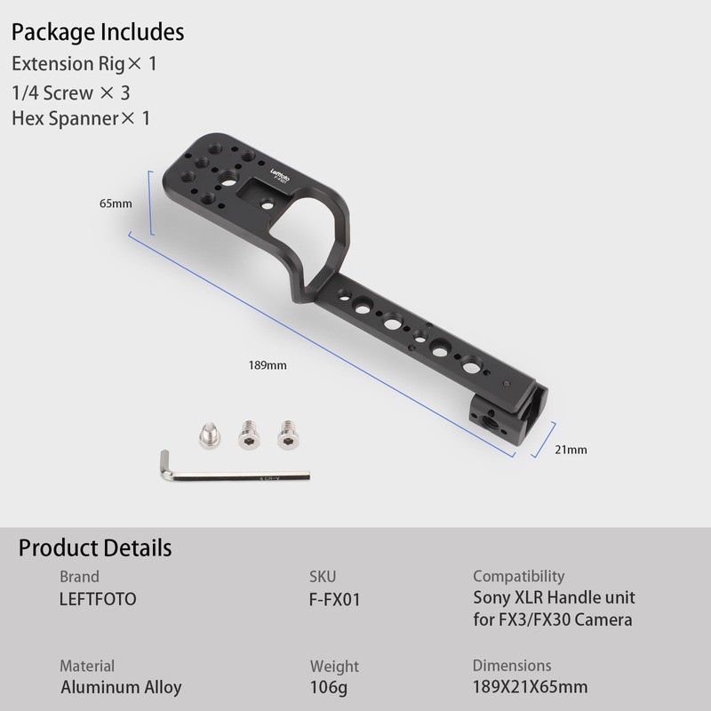 LEFTFOTO Handle Extension Rig for Sony Cinema FX3 FX3 FX30