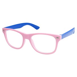 Kids Nerd Retro Two Color Frame Clear Lens Childrens Fake Eye Glasses (Age 3-10) Pink/Blue