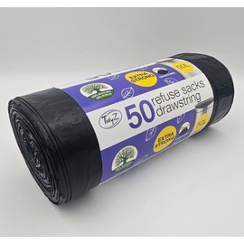 TidyZ 50 BIN BAGS EXTRA Strong, Drawstring Bags, 50L - Bin Bags, Made from 100% Recycled Plastic, Recyclable Leak Resistant Bags