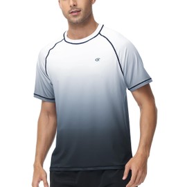 YuKaiChen Rashguard Men's Swimming Shirt, Quick-Drying, Breathable Swimming T-Shirt with Short Sleeves, Rash Guards, Water Sports for Men, White-carbon grey