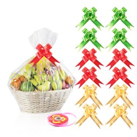 12Pcs Large Cellophane Bags for Hampers with 12 Pull Bows, 18.9× 26.4 inches Clear Cellophane Wrap Bags for Gift Baskets Hamper