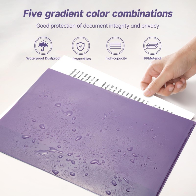 Luxoraiova Pack of 5 A4 Document Wallets, Waterproof Document Folders,
